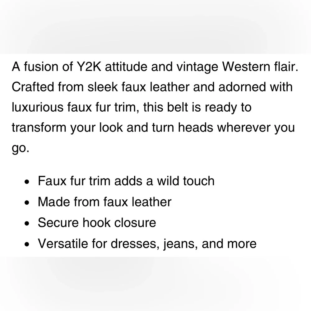 NWT Faux Fur Belt - Picture 2 of 4